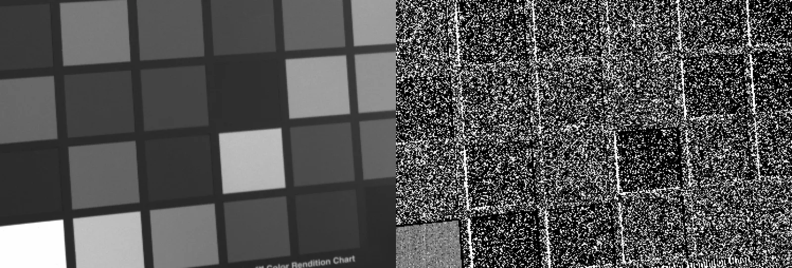 The shadowed chart at 30 seconds on the left, and the difference between two identical 30-second frames on the right, amplified twelve times